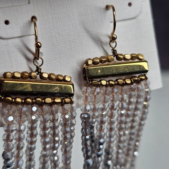 Neiman Marcus Beaded Fringe Earrings With Gold-Tone Accents 4.25" Boho Western - Picture 3 of 5
